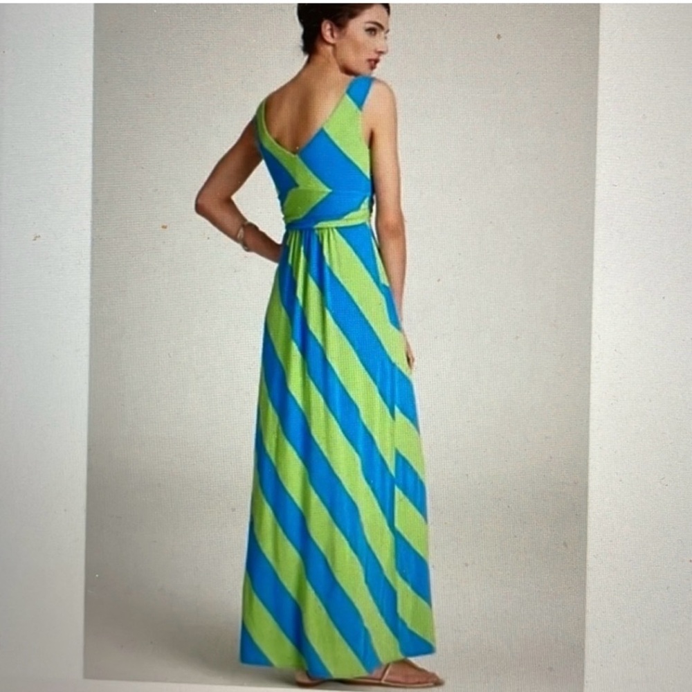 Lilly Pulitzer Blue and Lime Green Diagonal Stripe Maxi Dress - Picture 6 of 8